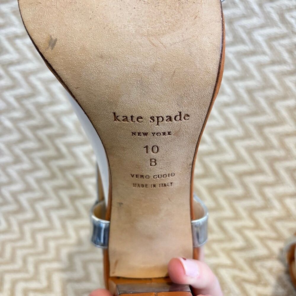Kate Spade Women's Vero Cuoio Leather Lucite High Heel Shoes Tan Silver Size 10 - Picture 6 of 9